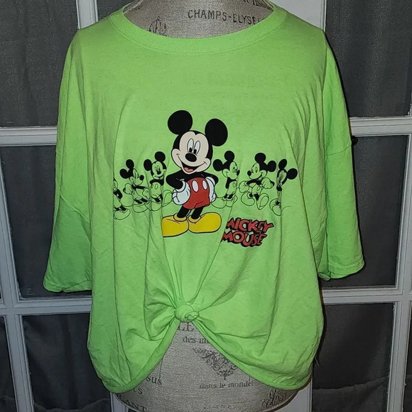 NWT Disney Womens Neon Green Mickey Mouse Tshirt Junior Plus 2X - Picture 1 of 3